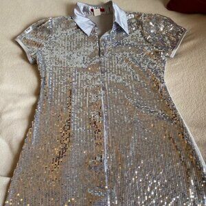 Silver Sequined Shirt Dress